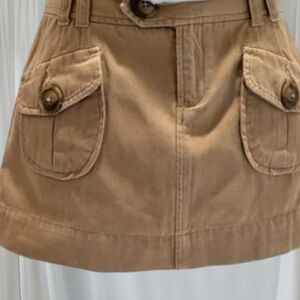 American Eagle Y2k Preppy Tan Big Button Flap Pocketed Mini Skirt Sz. 2 Like New